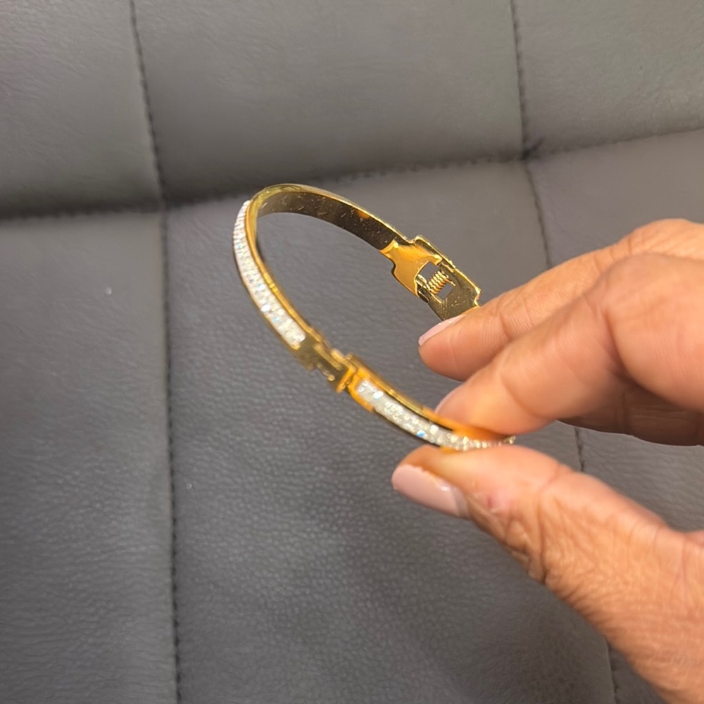 Gold and Silver Open Bangle Bracelet with Minimalist Design